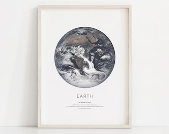 Earth Pictures, Earth Print, Earth Wall Art, Earth Poster, Earth Globe Planet From Space, Space Art Print, Digital download.