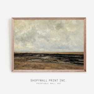 Arte da parete con vista sul mare vintage, pittura di paesaggio vintage, pittura costiera lunatica, arredamento antico del soggiorno, dipinto famoso pittore