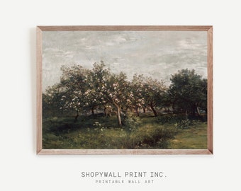 Vintage Apple Orchard Landscape Art Print - Dark Green Country Painting, Famous Painter Painting