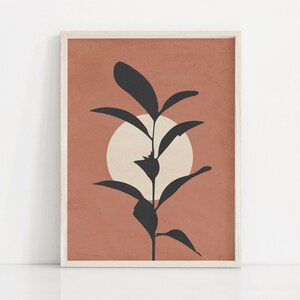 Abstract Leaf Plant Sun, Geometric Printable Wall Art, Neutral Boho Decor,Minimalist Print, Mid Century Modern, Boho Decor, Digital Download