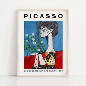 Pablo Picasso Portrait with Roses – Bold Abstract Woman Art Print – Digital PRINTABLE Wall Art