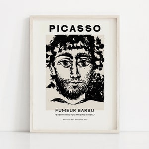 Pablo Picasso Wall Art, Fumeur Barbu, Black and White, Wall Art, Picasso Printable, Picasso Poster, Picasso Print, Digital Download