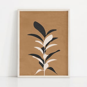 Abstract Leaf Plant Sun, Geometric Printable Wall Art, Neutral Boho Decor,Minimalist Print, Mid Century Modern, Boho Decor, Digital Download