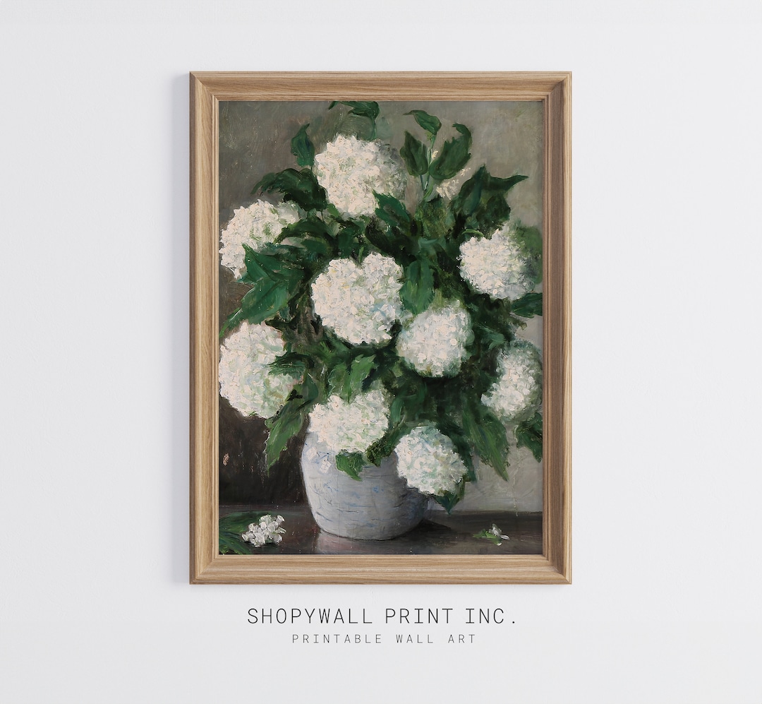 Vintage Botanical Hydrangea Painting, Antique Flower Art Print for ...