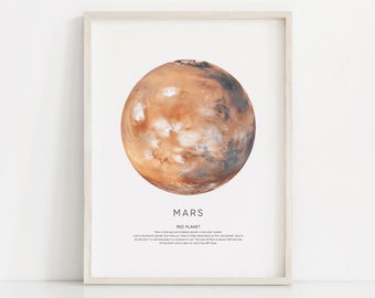 Mars Planet Poster, Space Wall Art, Astronomy Print, Solar System Decor