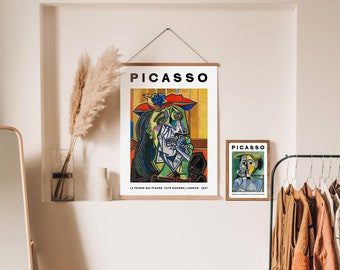 ピカソ「泣く女」プリント：黒と黄色の壁アート（デジタルダウンロード