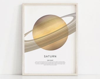 Saturn Planet Wall Art, Solar System Poster, Astronomy Print, Minimalist Space Decor, Planet Printable