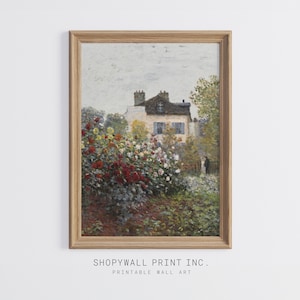 Vintage Rose Garden Wall Art: Printable English Countryside Painting for Farmhouse Dining Room Decor, Famous Painter Painting