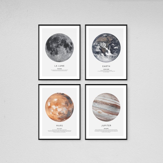 Planet Prints Set Of 4 Planet Wall Art Printable Planet Etsy