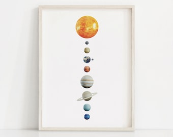 Solar System Wall Art, The Solar System Poster, Black and White, Planets Printable, Space Poster, Space Print, Minimalist, Digital Download