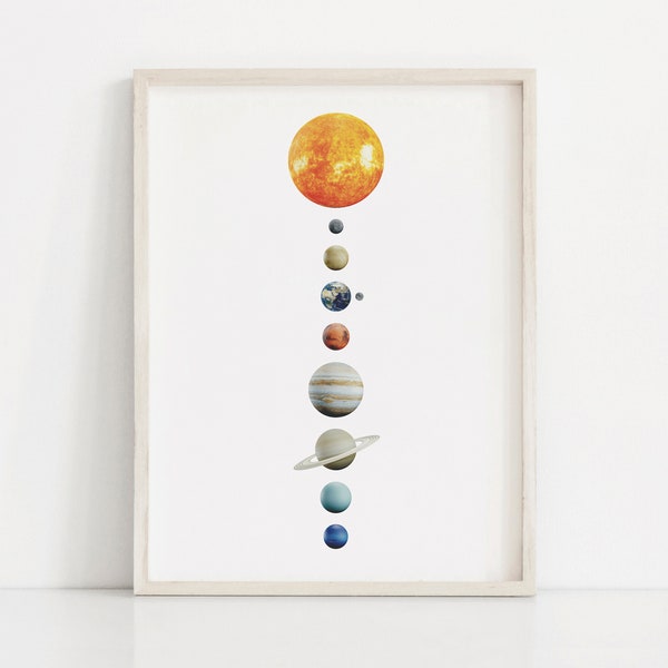 Solar System Wall Art, The Solar System Poster, Black and White, Planets Printable, Space Poster, Space Print, Minimalist, Digital Download