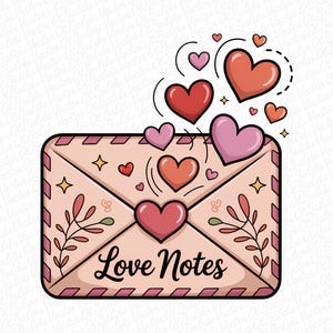 Valentine&#39;s Day Love Letter PNG, Cute Envelope with Hearts Clipart, Romantic Kawaii Sticker, Printable Sublimation Design for Cards
