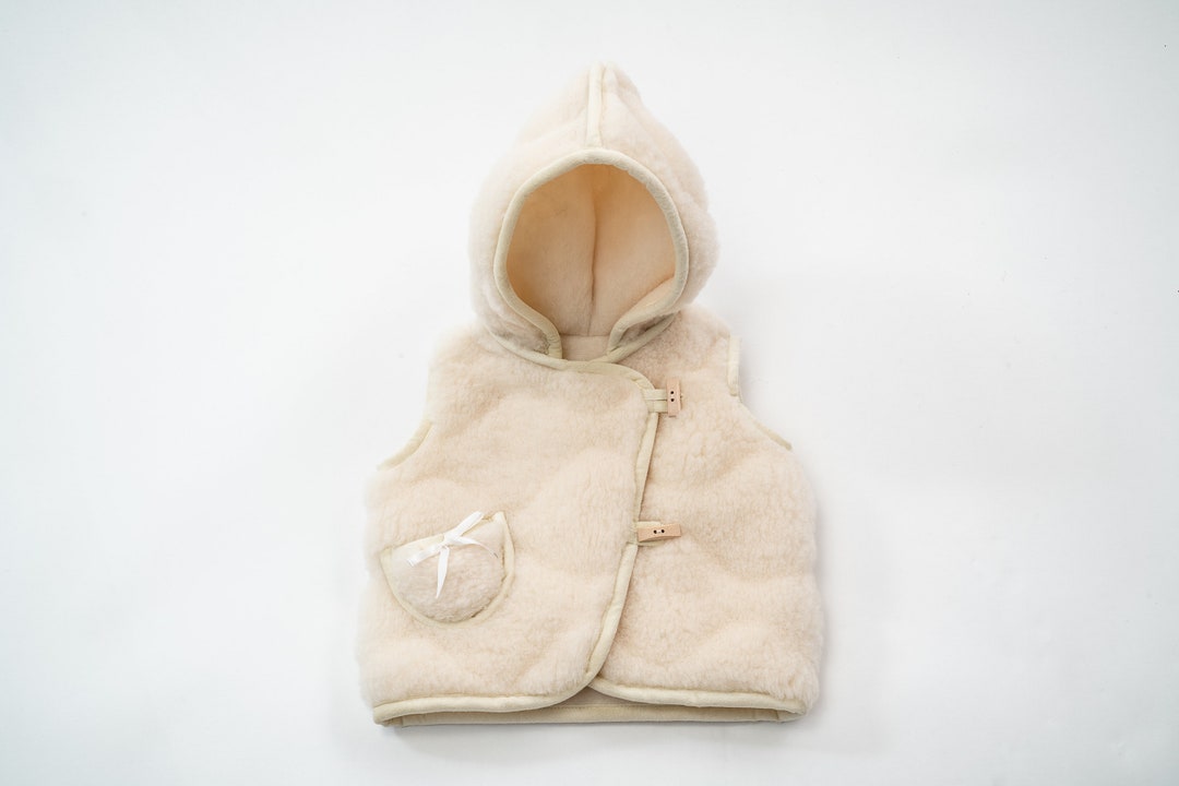 Baby Wool Vest, Wool Baby Gift, Baby Vest With Hood, Toddler Vest With
