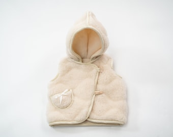 Chaleco de lana para bebés, Regalo para bebés de lana, Chaleco para bebés con capucha, Chaleco para niños pequeños con capucha, Ropa de bebé de lana, Lana Merino, Chaleco unisex