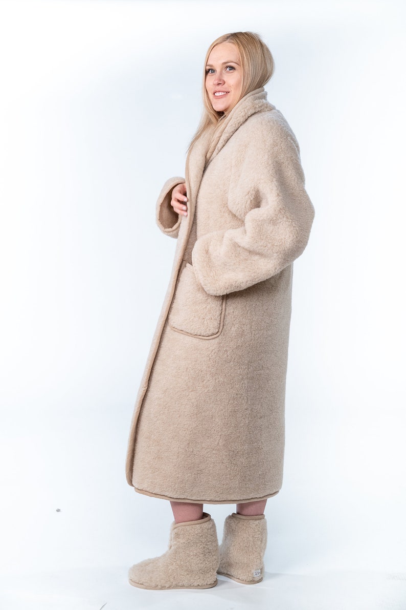 Wool Robe/ Unisex Soft Merino Wool Robe / Merino Wool Morning Dress image 2