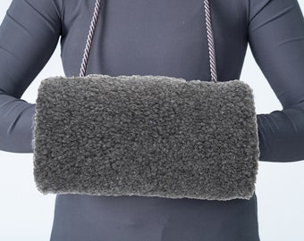 Manguito de lana merino con bolsillo, calentador de manos de invierno para mujer lana merino, calentadores de brazos para mujer