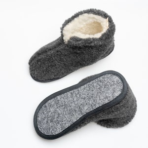 Eco Women's / Men's Merino Pure Sheep's Wool Slippers/ Sheepskin Slippers Non Slip Sole ,Birthday Gift image 7