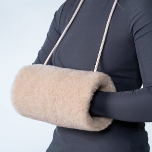 Merino Wool muff with pocket, winter women's hand warmer merino wool