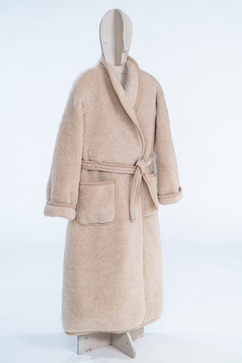 Wool Robe/ Unisex Soft Merino Wool Robe / Merino Wool Morning Dress image 7