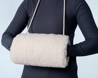 Muff de lana merino con bolsillo, Lana merino calentador de manos de invierno para mujer, Calentadores de brazos para mujer