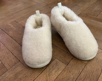 Merino Wool Slippers, Eco Womens / Mens Merino Pure Sheeps Wool Slippers, non slips sole,Birthday Gift