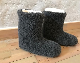 Merino Wool Top-Boot Slippers, Made in Latvia