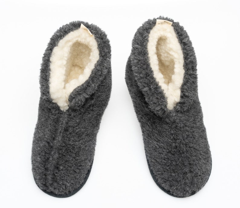 Eco Women's / Men's Merino Pure Sheep's Wool Slippers/ Sheepskin Slippers Non Slip Sole ,Birthday Gift image 3