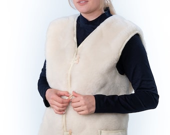 Gilet / Gilet à poils longs / Laine ouest / Gilet en laine mérinos doux et chaud