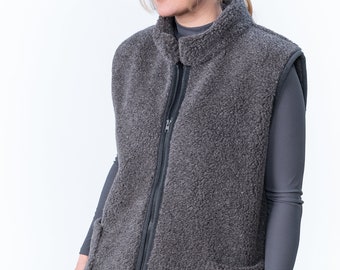 Gilet / Gilet à poils longs / Laine ouest / Gilet en laine mérinos doux et chaud