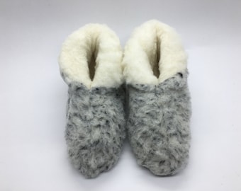 Eco Women's / Men's Merino Pure Sheep's Wool Slippers/ Sheepskin Slippers - Non Slip Suede Leather Sole - Birthday Gift