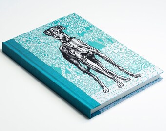 Dog Notebook with Turquoise Spine - A5 Notebook, Hand Bound Books