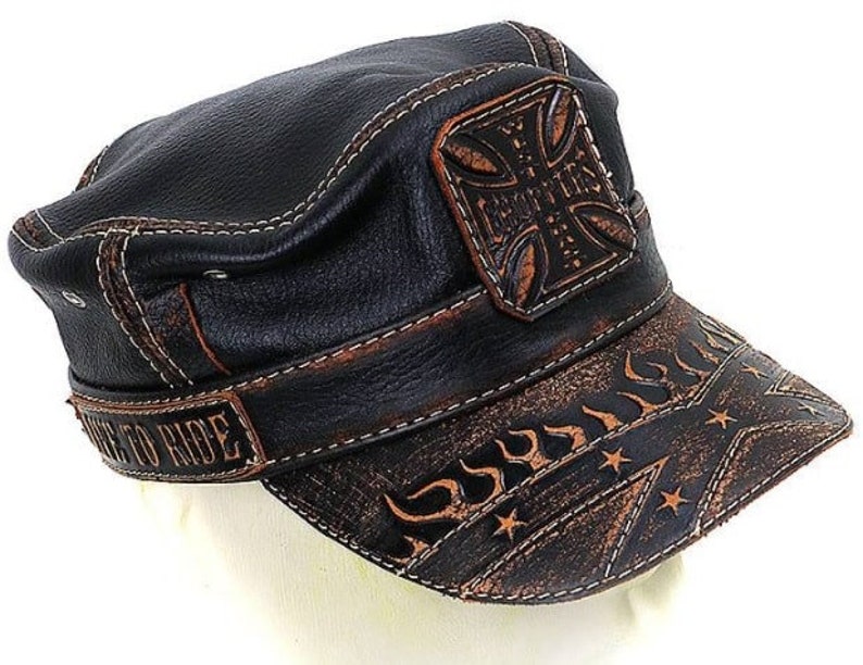 Hat XXXL...S Size Choppers Genuine Leather Cap Cowskin Natural Etsy