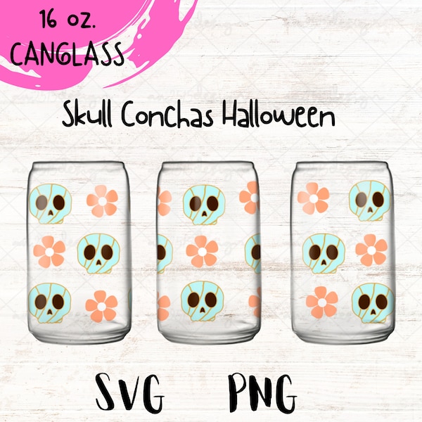 Halloween Skull Conchas Glass 16 Can Svg, Png, Mexican  Conchas Halloween  Can Glass SVG Cut File Digital Download