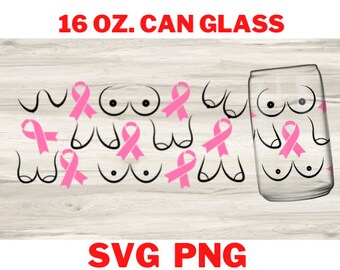 Breast Cancer Awareness Can Glass Svg, Pink Ribbon Breast Cancer Awareness Full Wrap for Libbey Glass 16 Oz. Digital Download