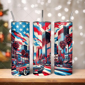 Patriotic 20 oz Skinny Tumbler Sublimation PNG, 4th of July Tumbler Wrap Design Png File Digital Download