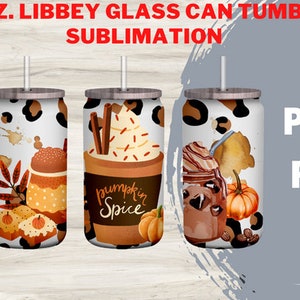 Pumpkin Spice latte 16Oz libbey Glass Can Wrap Sublimation, Pumpkin Iced Coffee Cup, Fall coffee Leopard Cup Png file