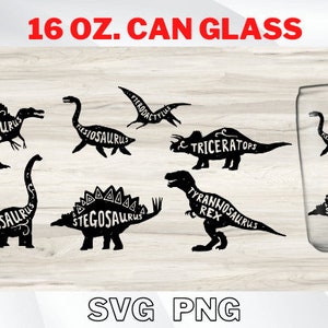 Dinosaur 16 Oz. Can Glass Wrap SVG, PNG File, Dinosaur Libbey Beer Glass SVG Cut file for Cricut