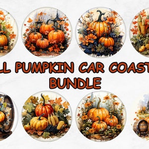 Fall Pumpkin Car Coaster, Sublimation PNG File - Halloween Car Accessories