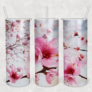 Sakura Skinny Tumbler Sublimation Design Png, Cherry Blossom Tumbler Wrap Png file digital Download