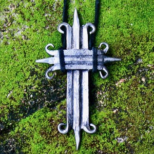 large cross pendant, made from angle iron