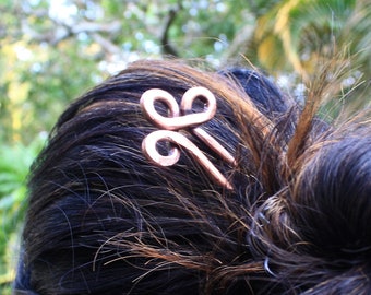 Hand Forged Clover Copper hair fork