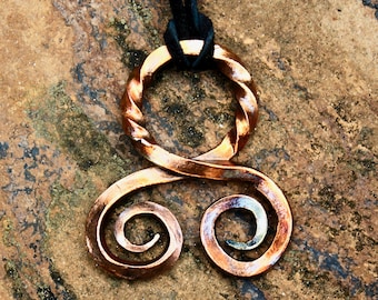 Copper Troll cross pendant , norse viking protection amulet