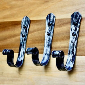 set of three, towel hooks, hand forged