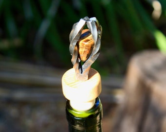 hand forged tiger's eye wine stopper