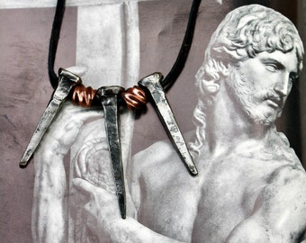 Three nails necklace, hand forged