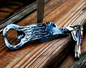 handmade keychain,  bottle opener, the wolf