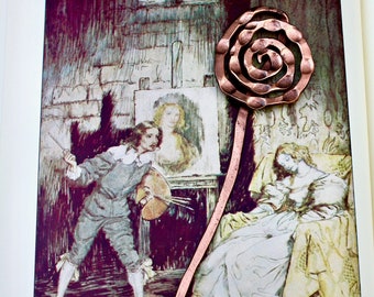Hand Forged Copper Rose Bookmark: Handmade Metal Bookmark