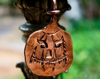 Jack-O-Lantern pendant in copper