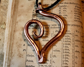 abstract copper heart pendant