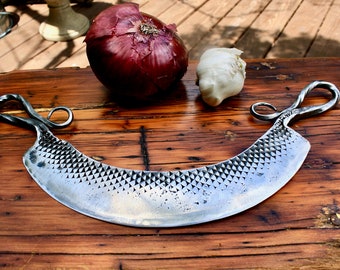 Epic, carbon steel pizza cutter, mezzaluna knife